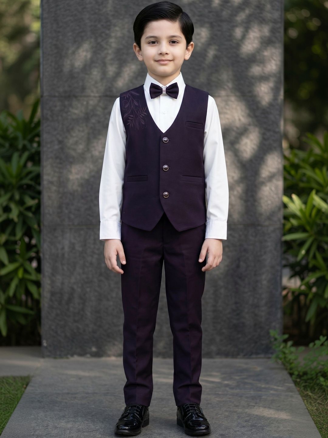 ahhaaaa Boys Self Design Collarless 3-Pcs Suits-picture-25