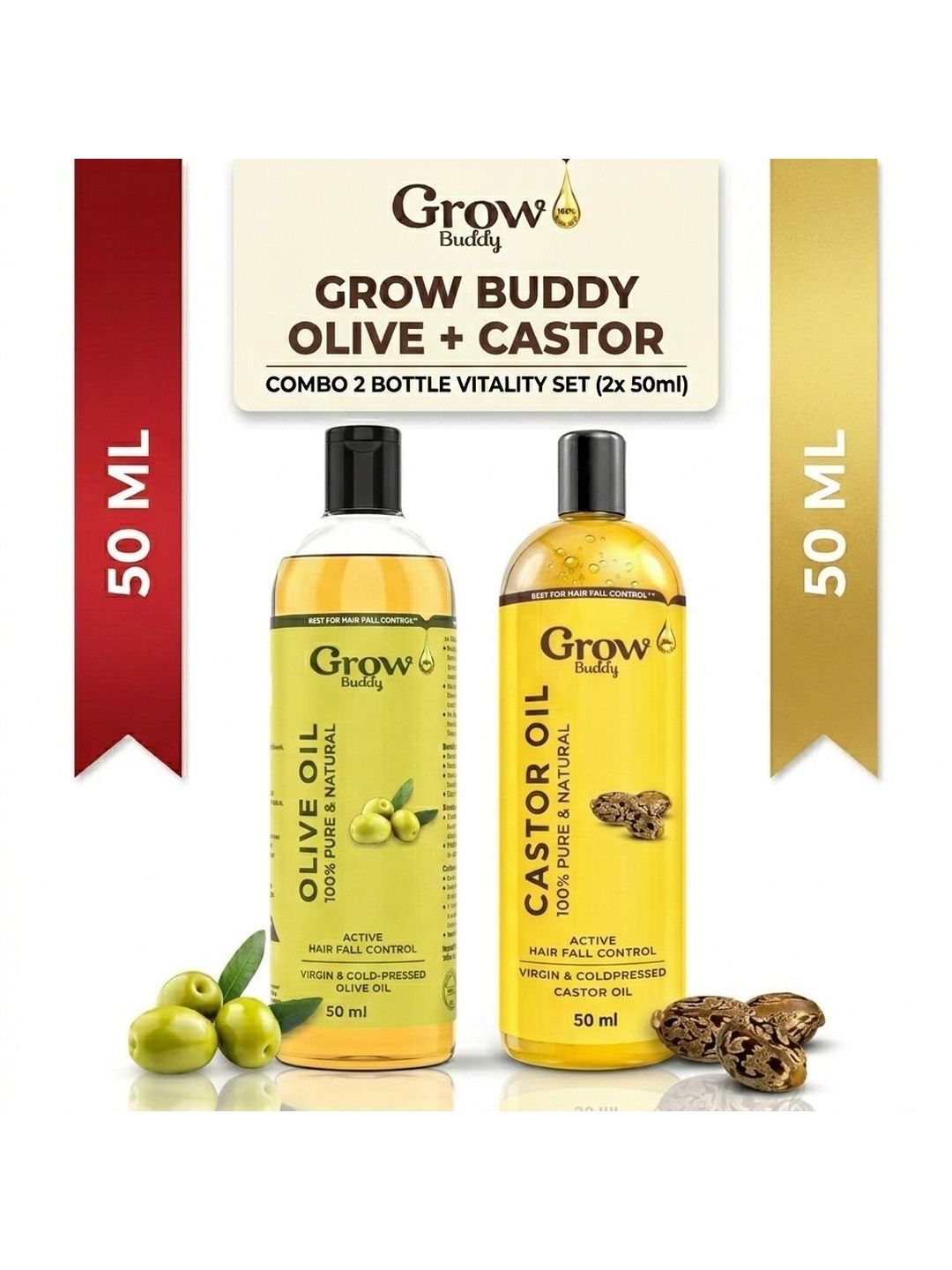 Growbuddy Set Of 2 Pure Olive & Castor Oil For Rapid Hair Growth & Volume - 50 ml Each-image-36