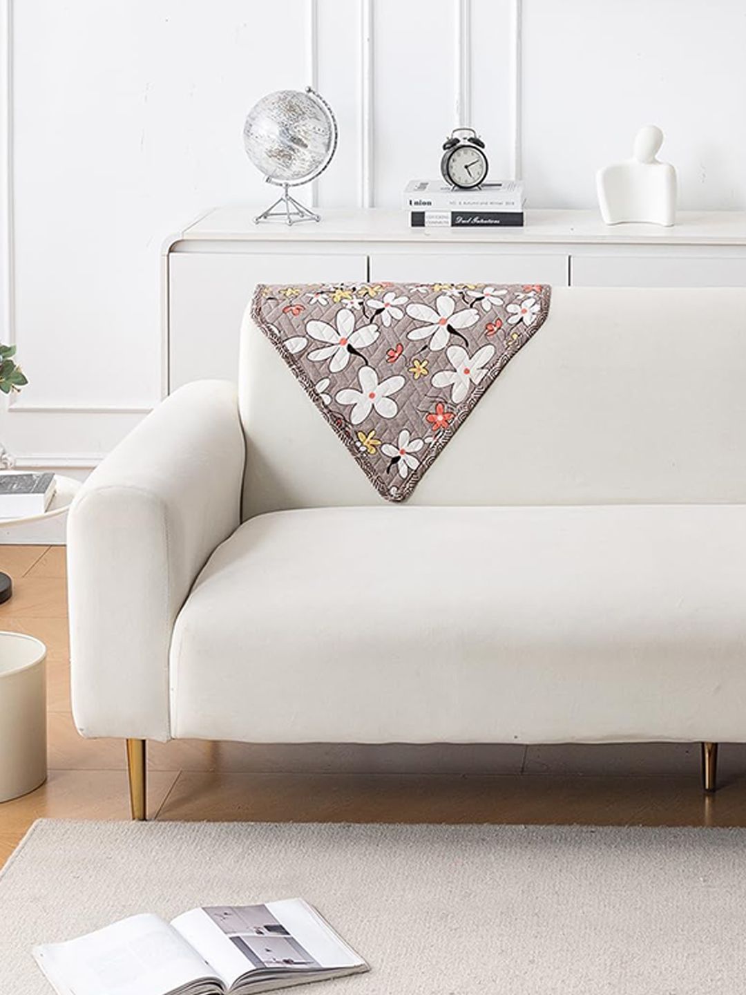HOKIPO Brown & Grey Printed 1 Piece Sofa Cover Without Arms-picture-21