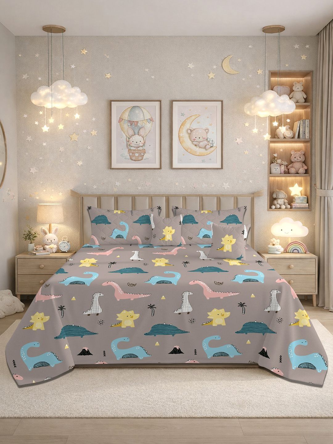 BREVARD Brown Cartoon Characters Polycotton 5 Piece Double Queen Superfine Bedding Set-image-18