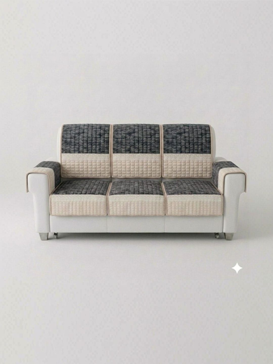 RAINBOW FURNISHINGS Grey & Grey Printed Polyester Blend Sofa Cover With Arms-picture-10