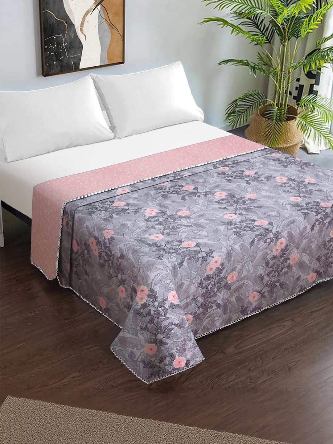 KLOTTHE Blue & Pink Floral Printed Lightweight 150 GSM Double Bed Dohar-picture-15