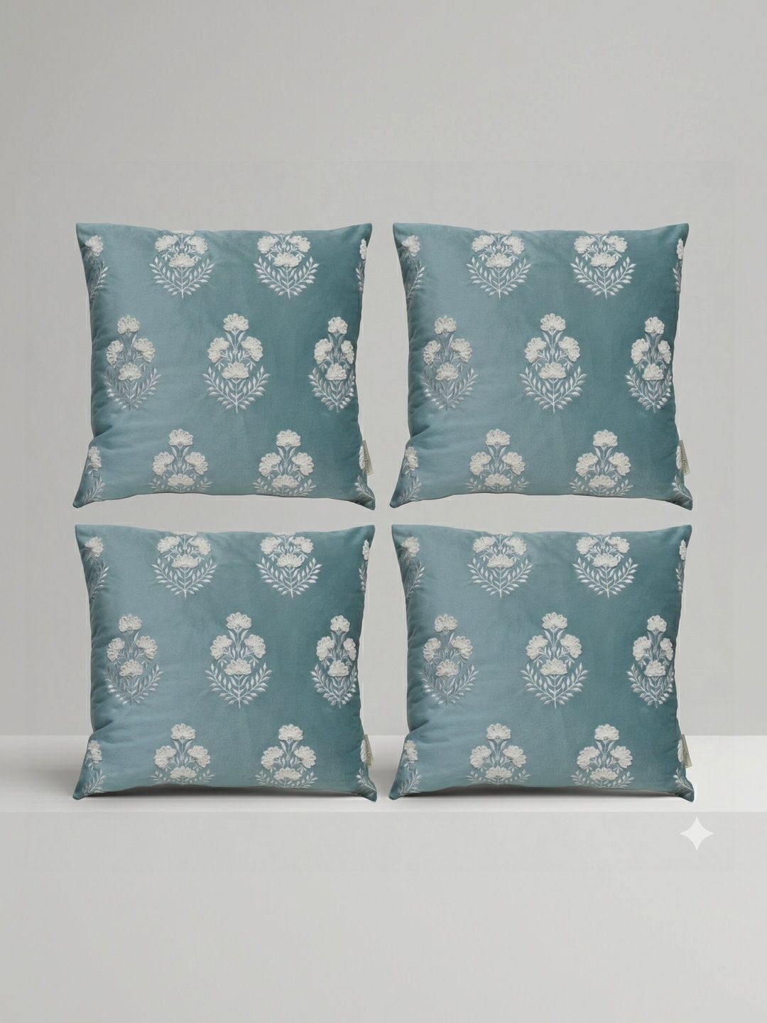 ZENSHA DECOR Blue Set of 4 Floral Square Cushion Covers-picture-10