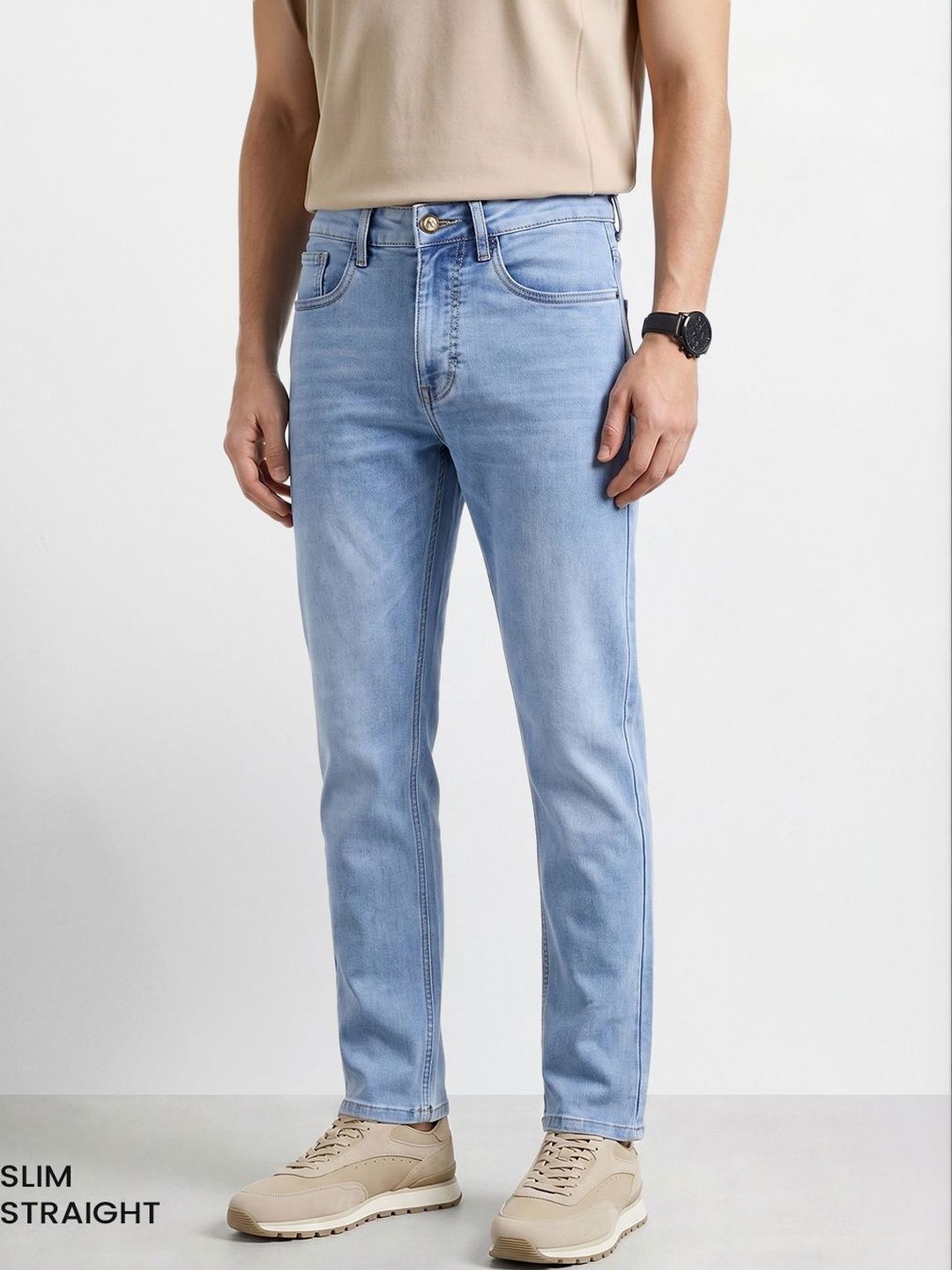 The Indian Garage Co Men Straight Fit Mid-Rise Light Fade Stretchable Jeans-picture-29