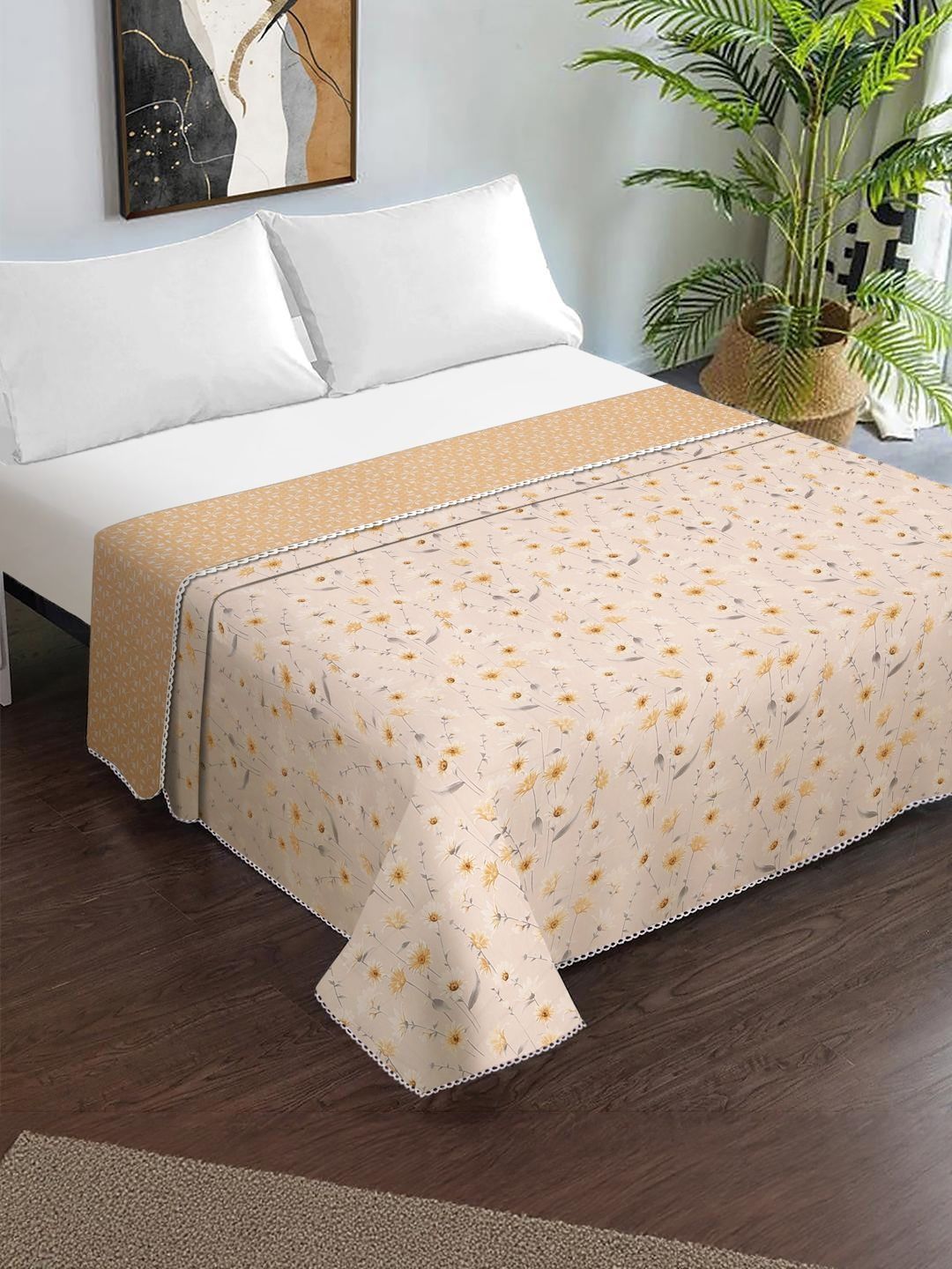 KLOTTHE Peach-Colored Floral Printed Lightweight 150 GSM Double Bed Dohar-picture-57
