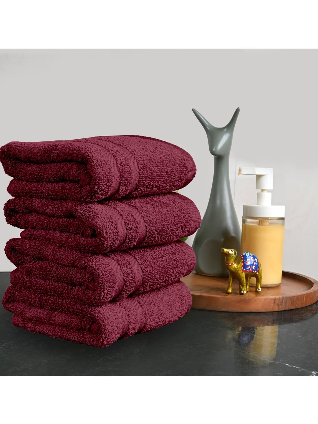 Divine Casa Maroon 4 Piece Cotton 550 GSM Towel Set-image-27