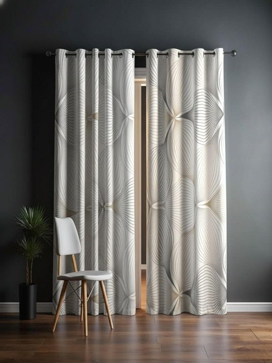THE PARDA Cream-Coloured Set of 2 Black Out Long Door Curtain-image-13