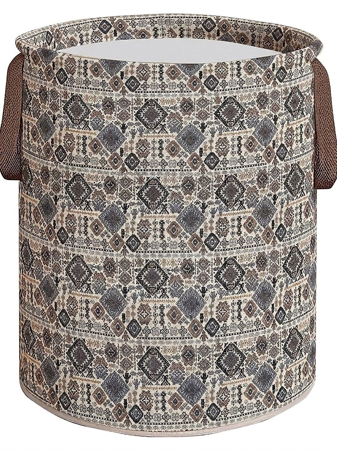 Billiondesigner Brown & White Printed Jute & Cotton Foldable Laundry Bag - 45 L-picture-38
