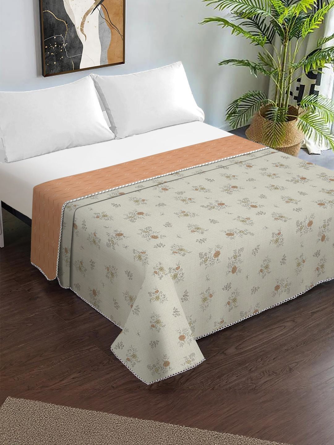 KLOTTHE Green& Peach-Colored Floral Printed Lightweight 150 GSM Double Bed Dohar-picture-28