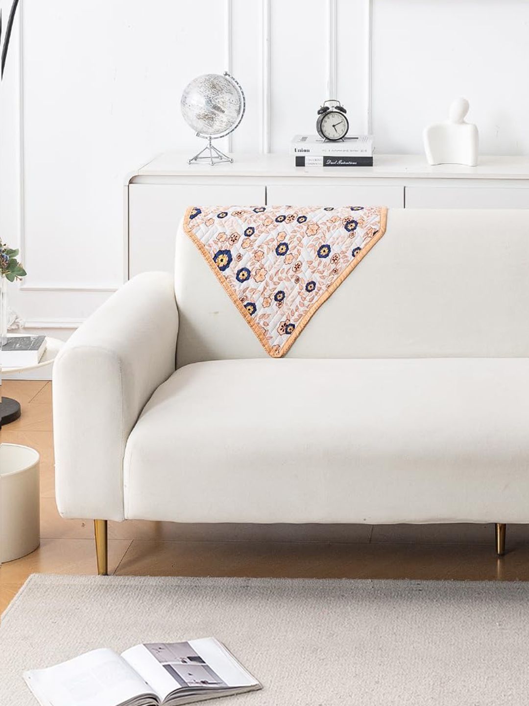 HOKIPO Peach-Coloured & White Printed 1 Piece Sofa Cover Without Arms-picture-25