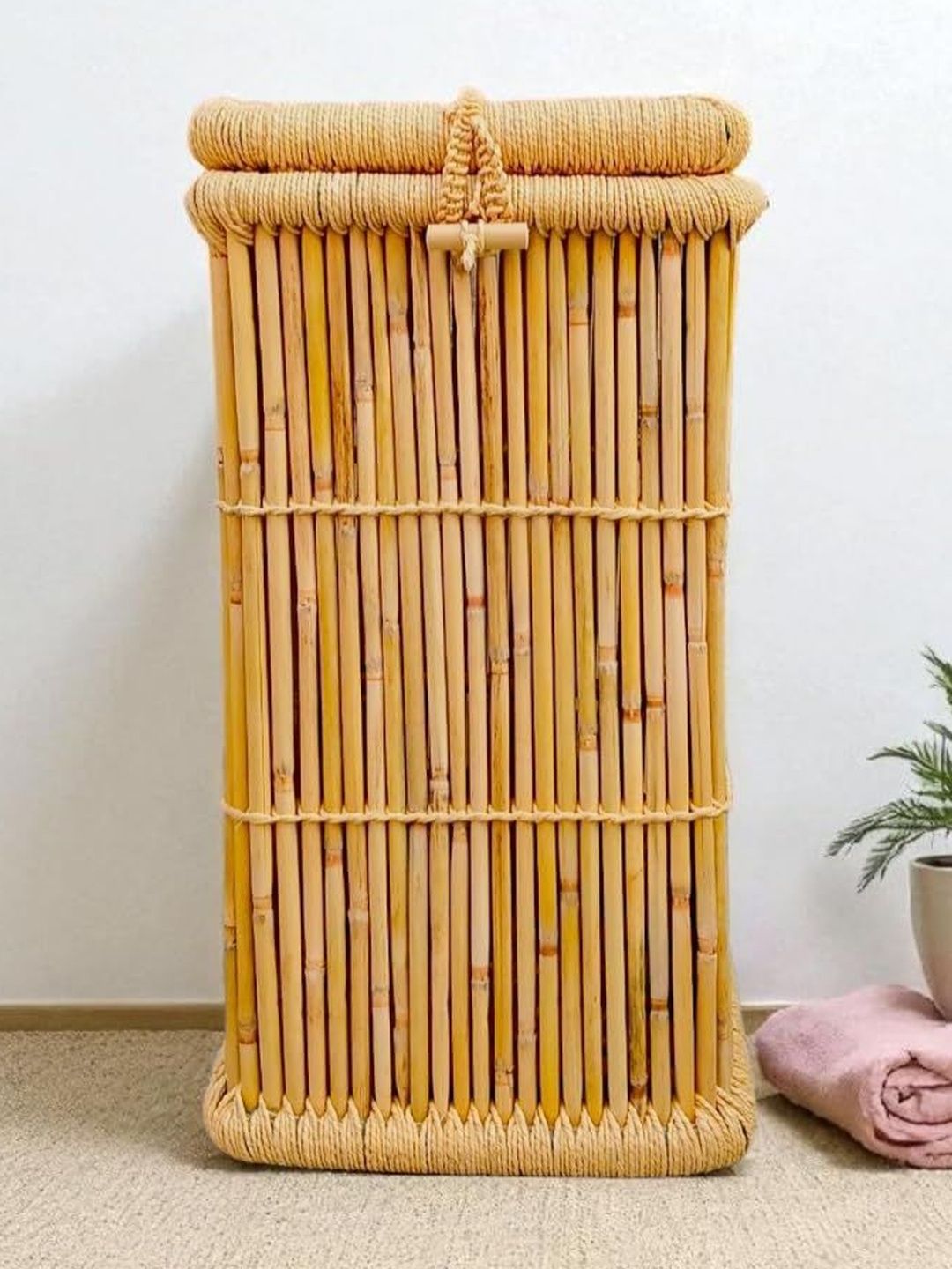 YUVIVAA Yellow Bamboo Laundry Bag-image-8