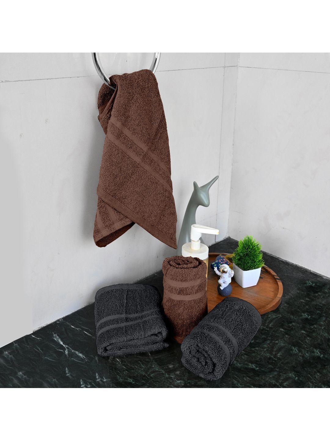 Divine Casa Brown & Grey 4 Piece Cotton 550 GSM Towel Set-image-30