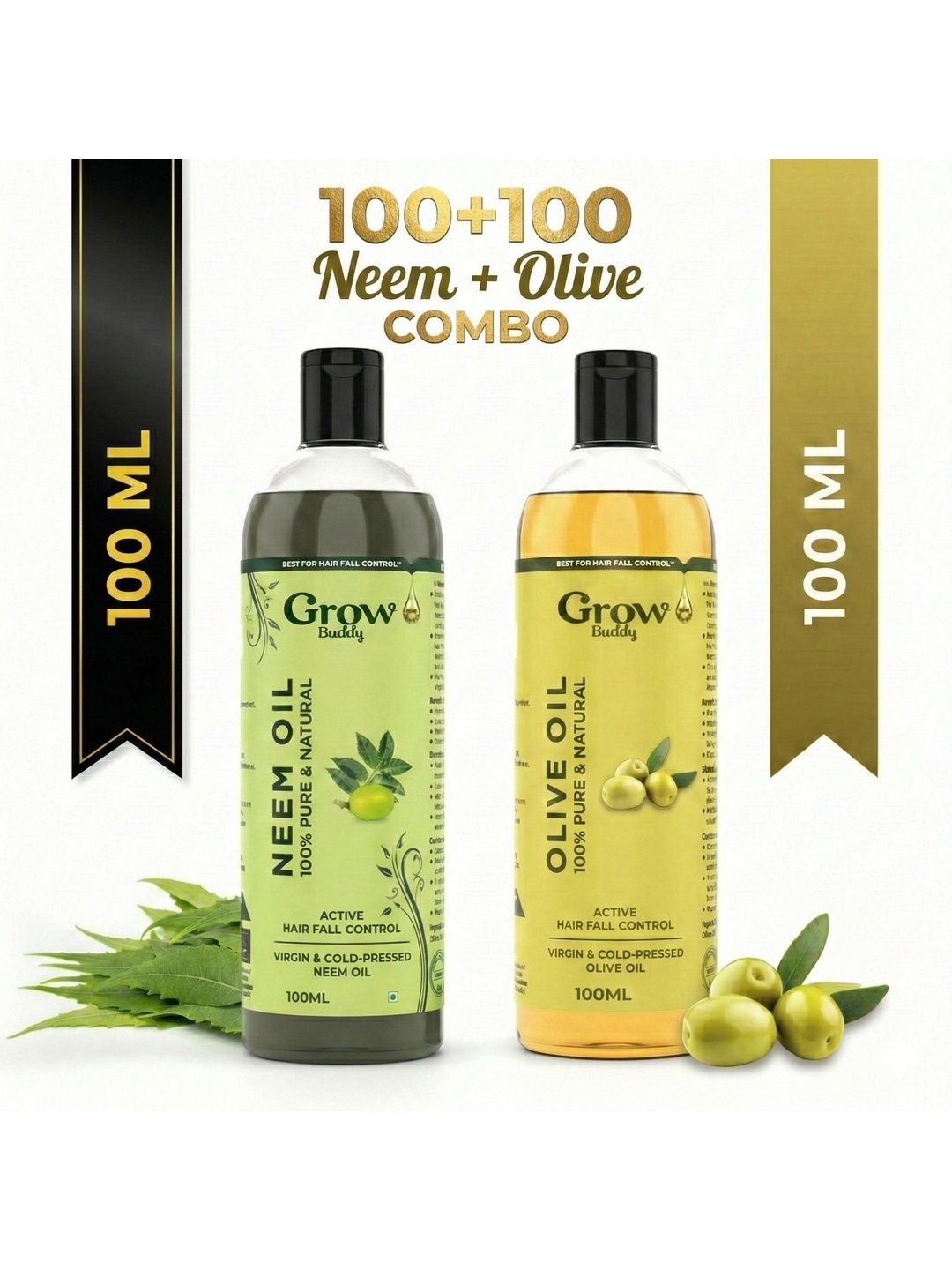 Growbuddy Set Of 2 Neem & Olive Hair Oil For Frizz Control -100 ml Each-image-34