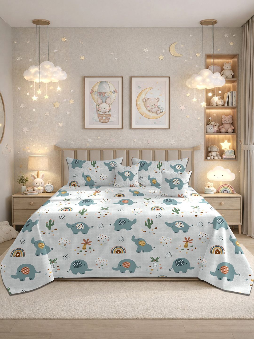 BREVARD Grey Cartoon Characters Polycotton 5 Piece Double Queen Superfine Bedding Set-image-16
