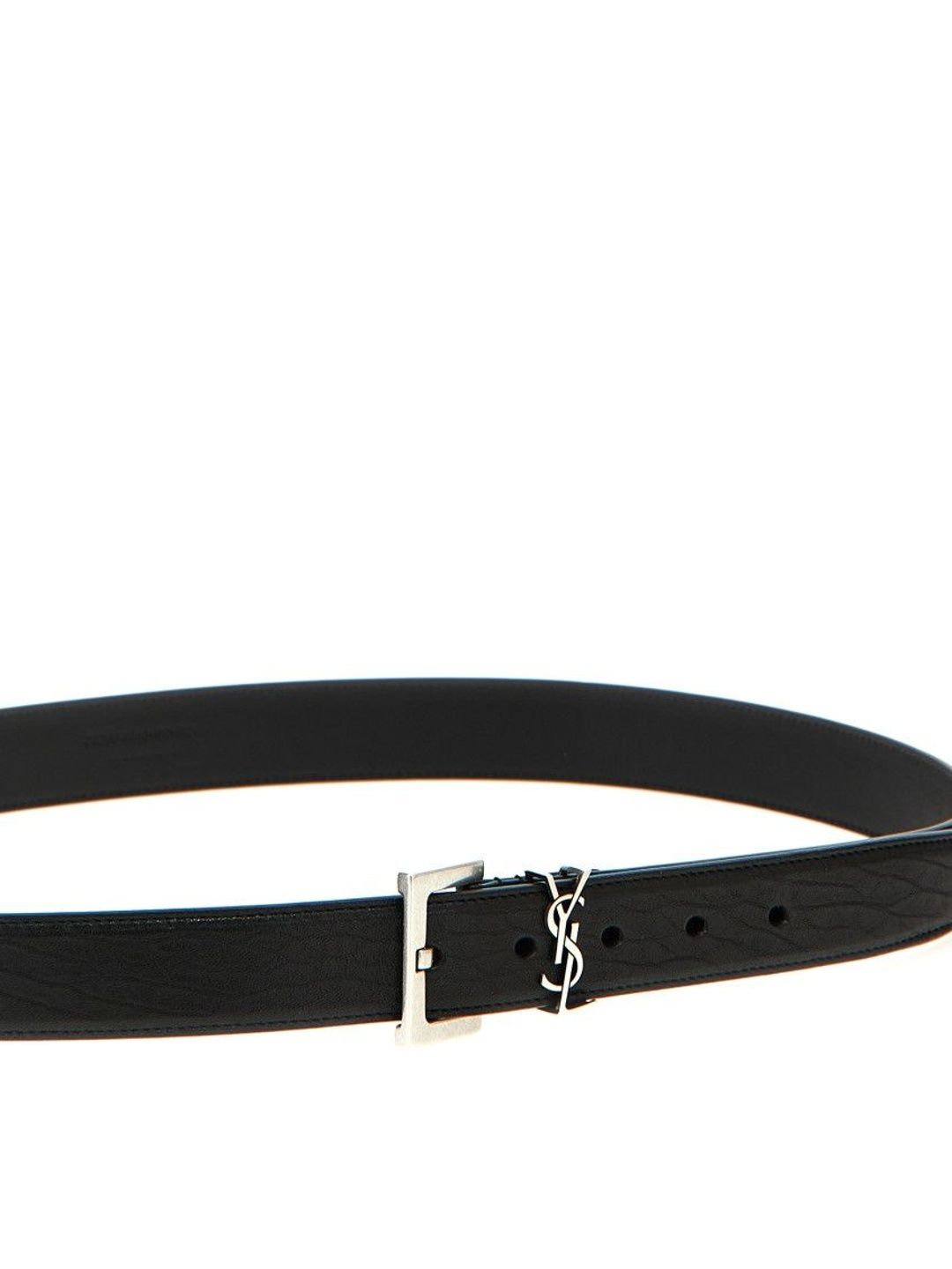 Saint Laurent Black Cassandre Buckle Textured Belt-picture-27