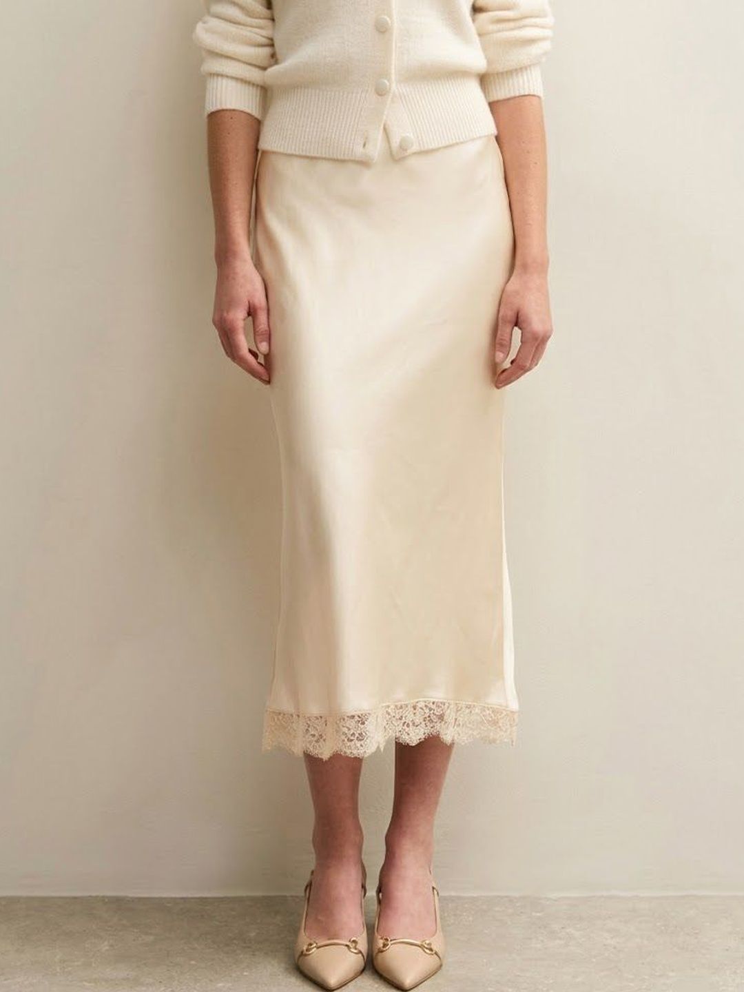 StyleCast x Revolte Women Satin Lace Frills Bows and Ruffles Midi A-Line Skirt-picture-19