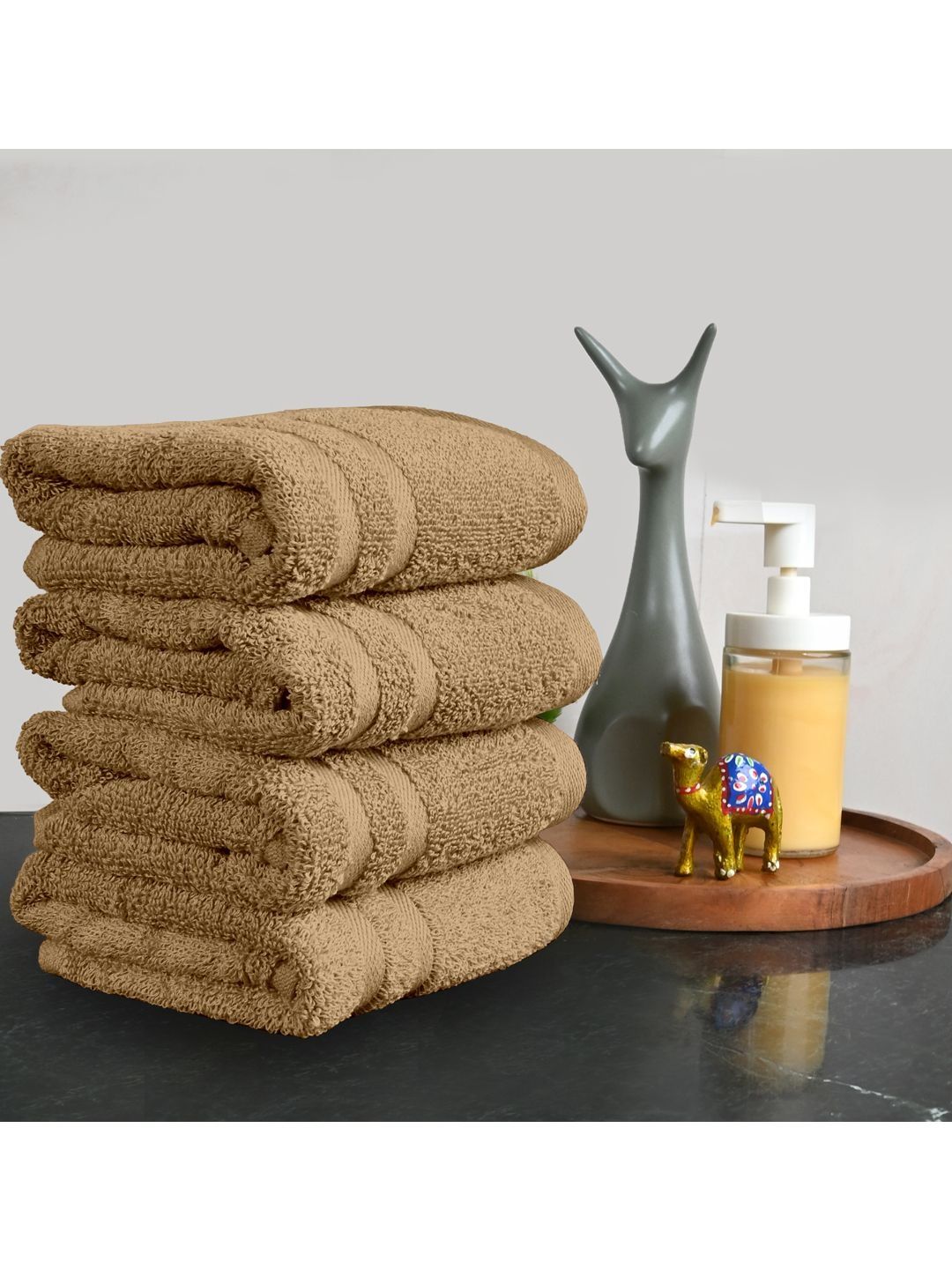 Divine Casa Beige & Tan 4 Piece Cotton 550 GSM Towel Set-picture-34