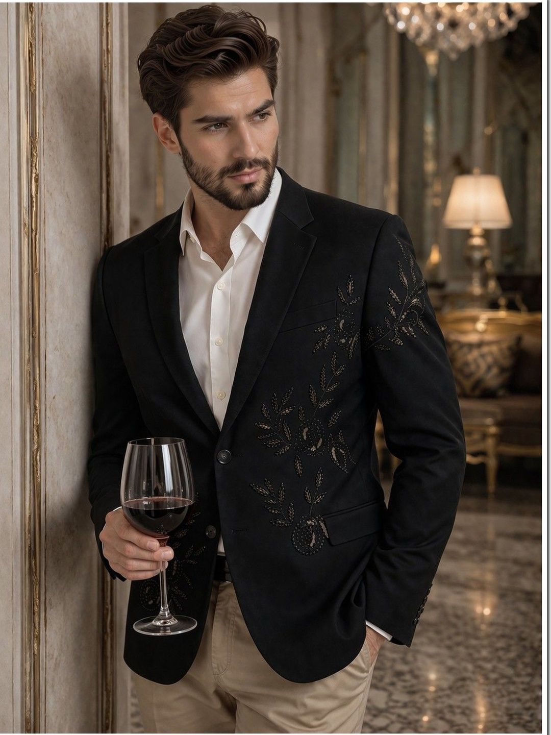 House of Pataudi Self Design Notched Lapel Tuxedo Tailored Fit Party Blazers-picture-32