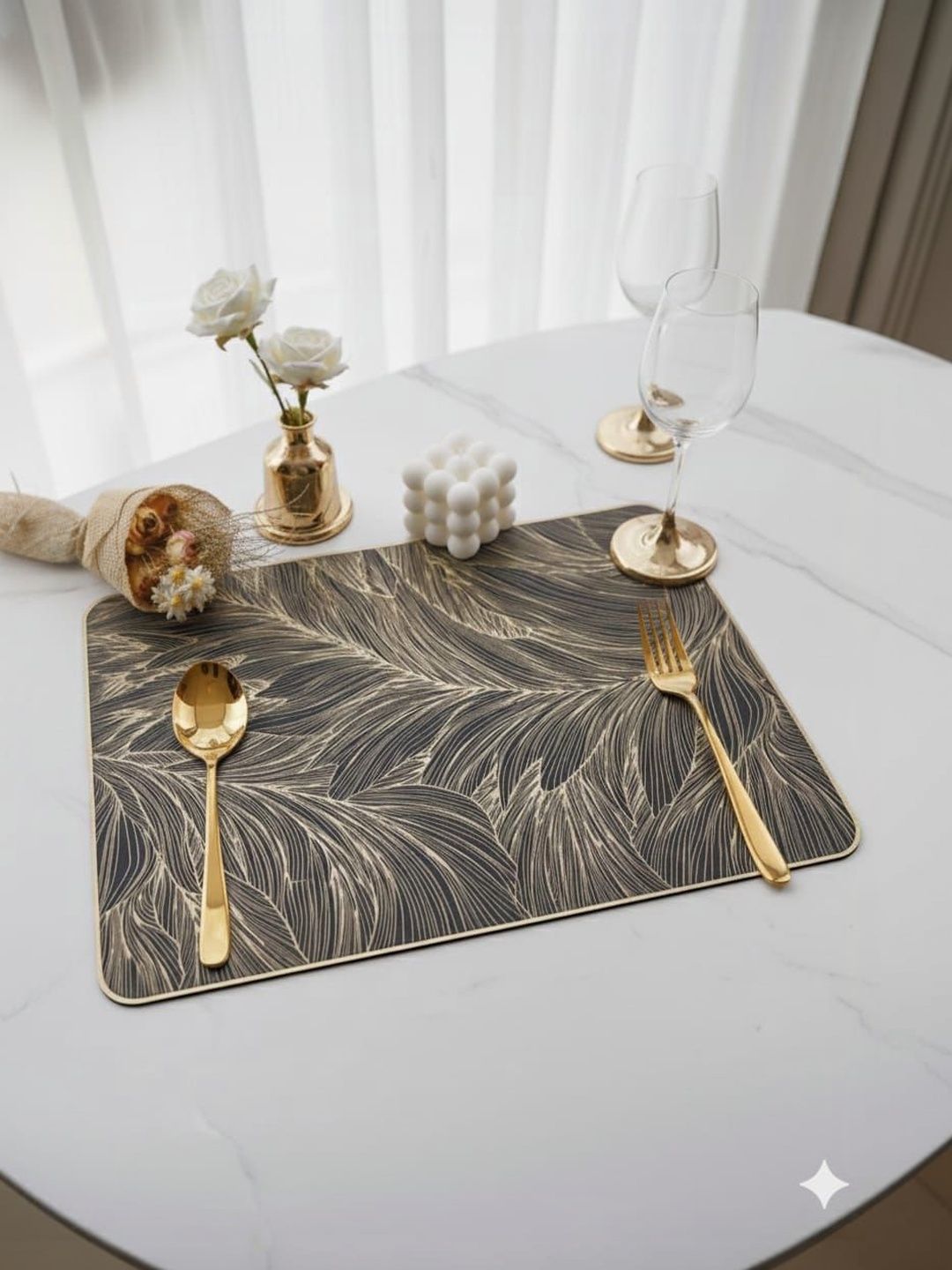 RAINBOW FURNISHINGS Set Of 6 Yellow & Black Textured Waterproof Square Table Placemats-picture-58