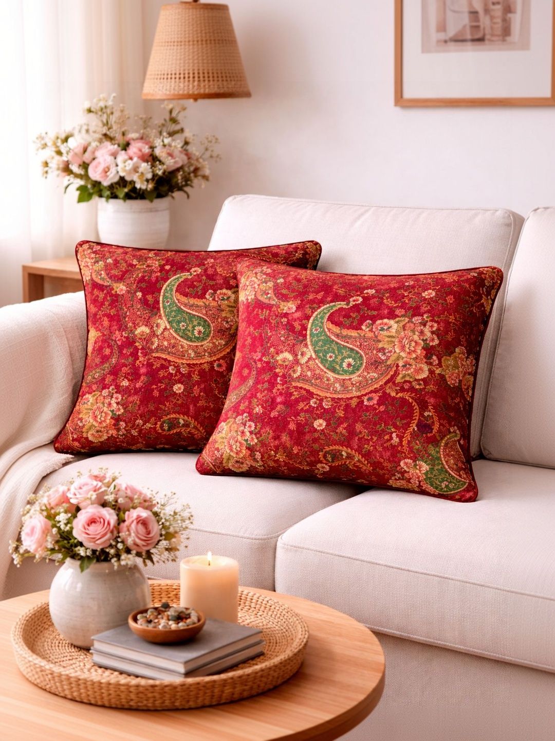 SWAYAM Red Set of 2 Square Cushion Covers-image-46