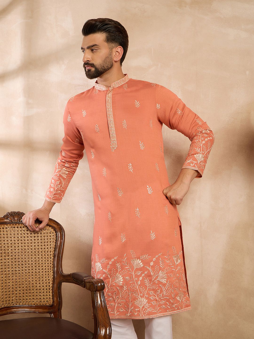 House of Pataudi Embroidered Straight Kurtas