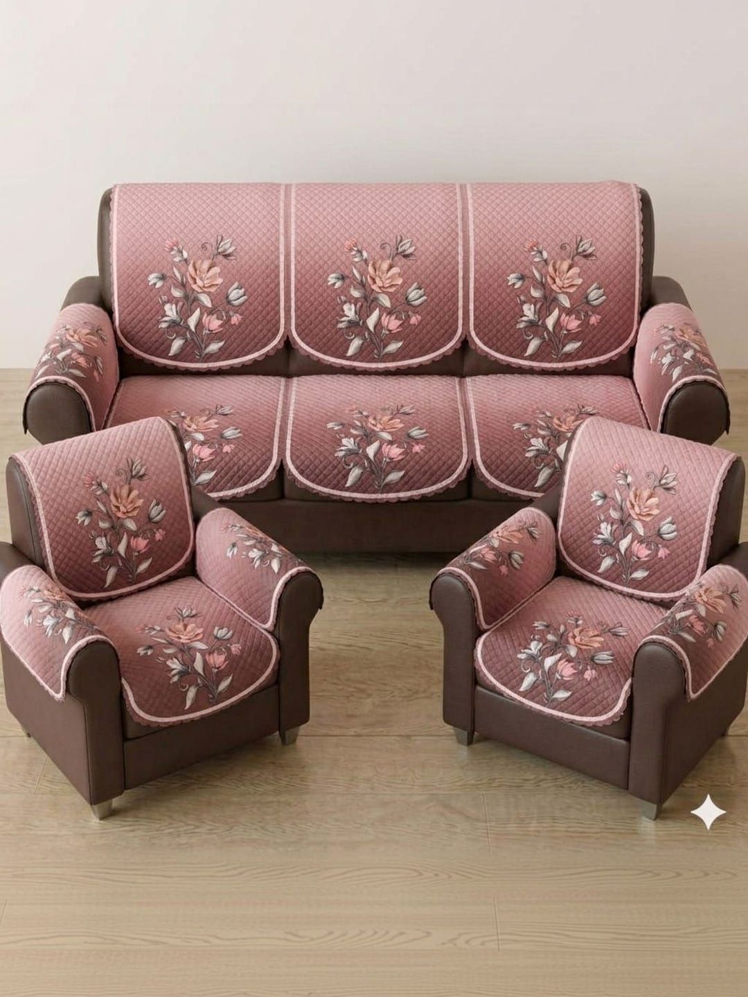 RAINBOW FURNISHINGS Pink Printed Sofa Cover With Arms-image-4