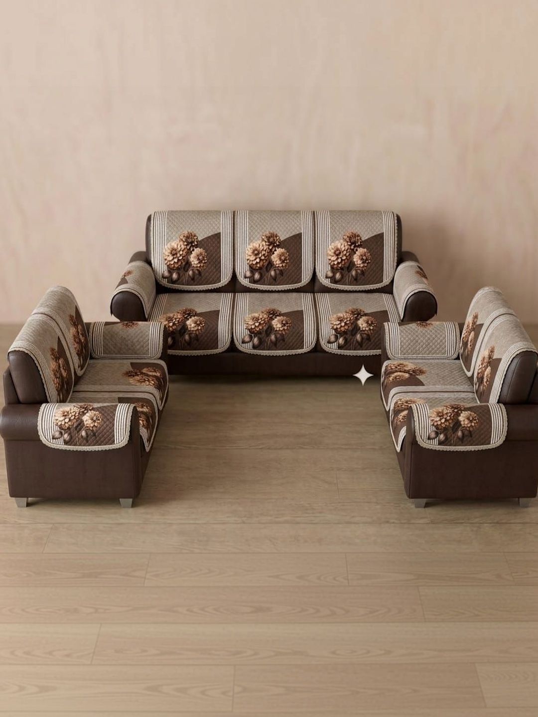 RAINBOW FURNISHINGS Beige Printed Sofa Cover With Arms-image-6