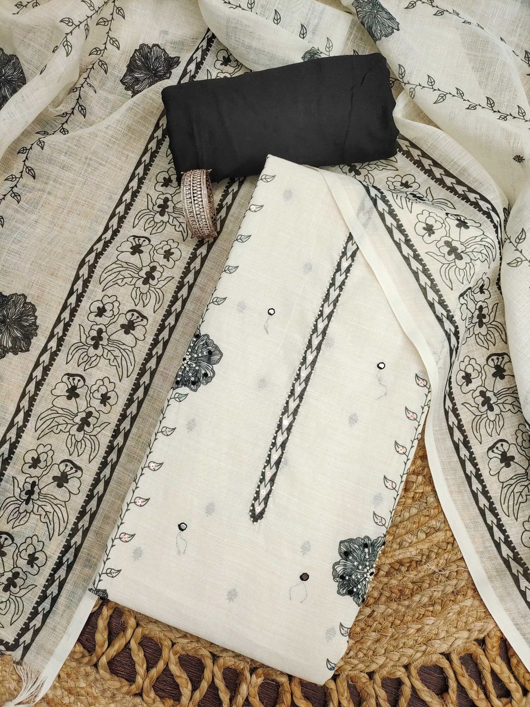 Dhaaga Ghar Embellished Linen Semi-Stitched Dress Material-image-28