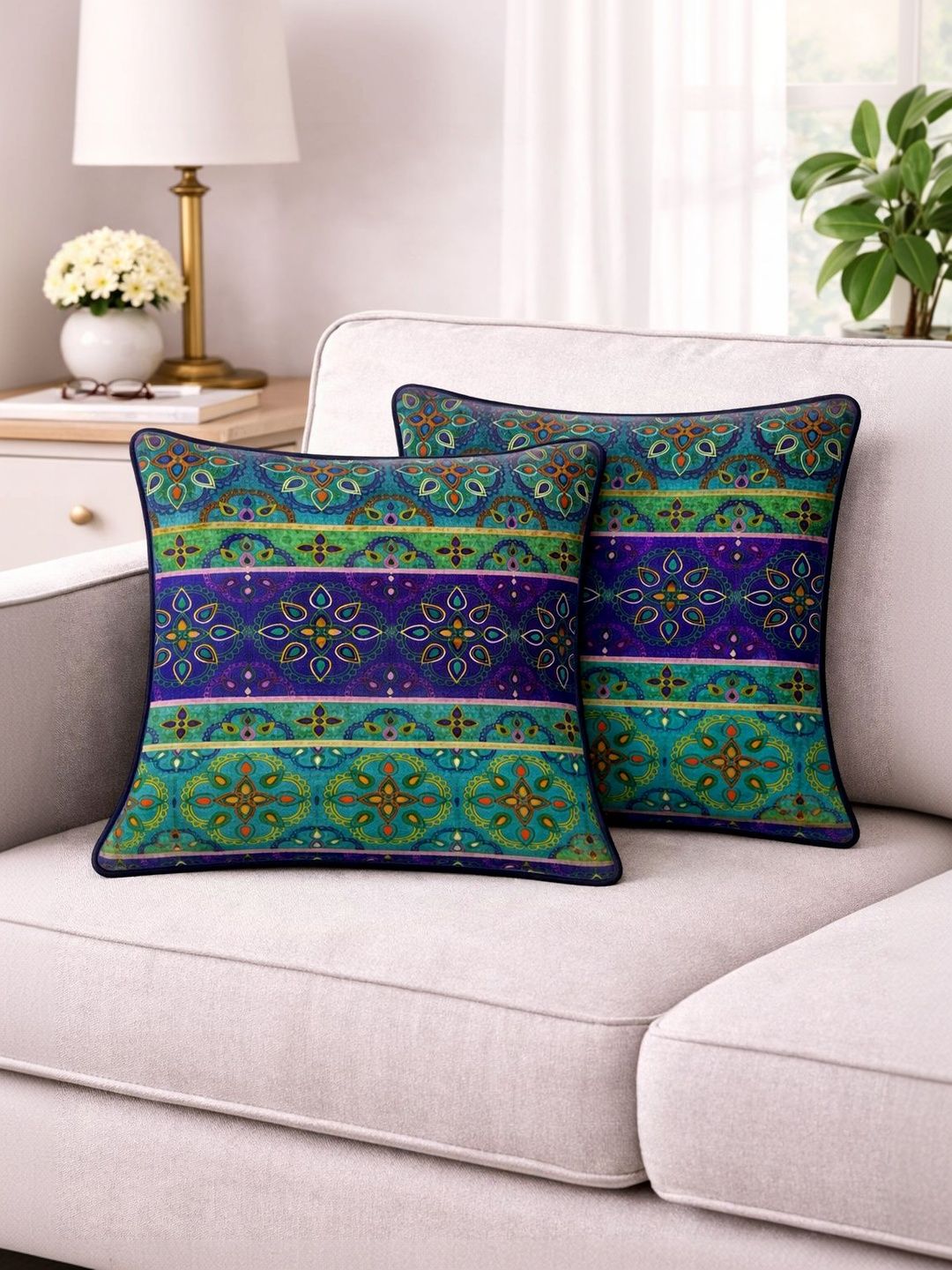 SWAYAM Multicoloured Set of 2 Square Cushion Covers-picture-22