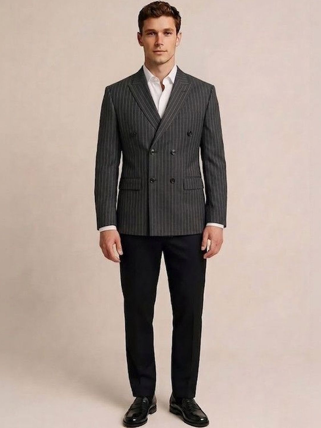Rb rajniti Blazer Striped Peaked Lapel Double-Breasted Tailored Fit Sormal Blazers-picture-22