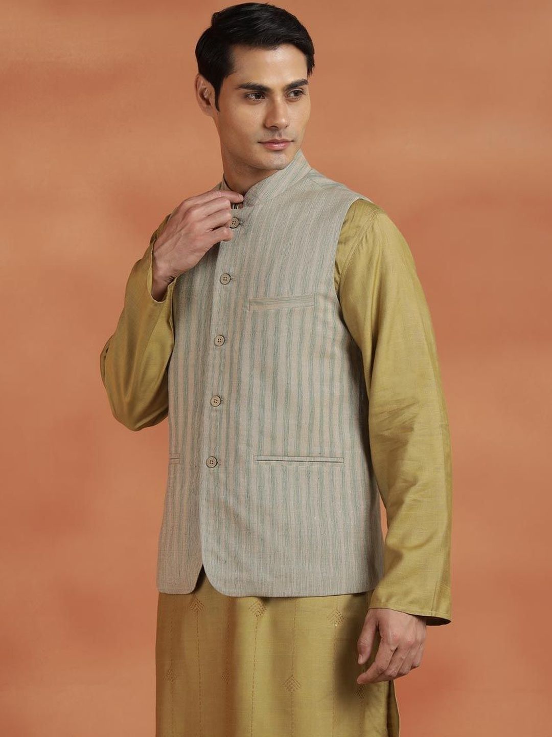 Fabindia Striped Pure Cotton Woven Nehru Jackets-picture-33