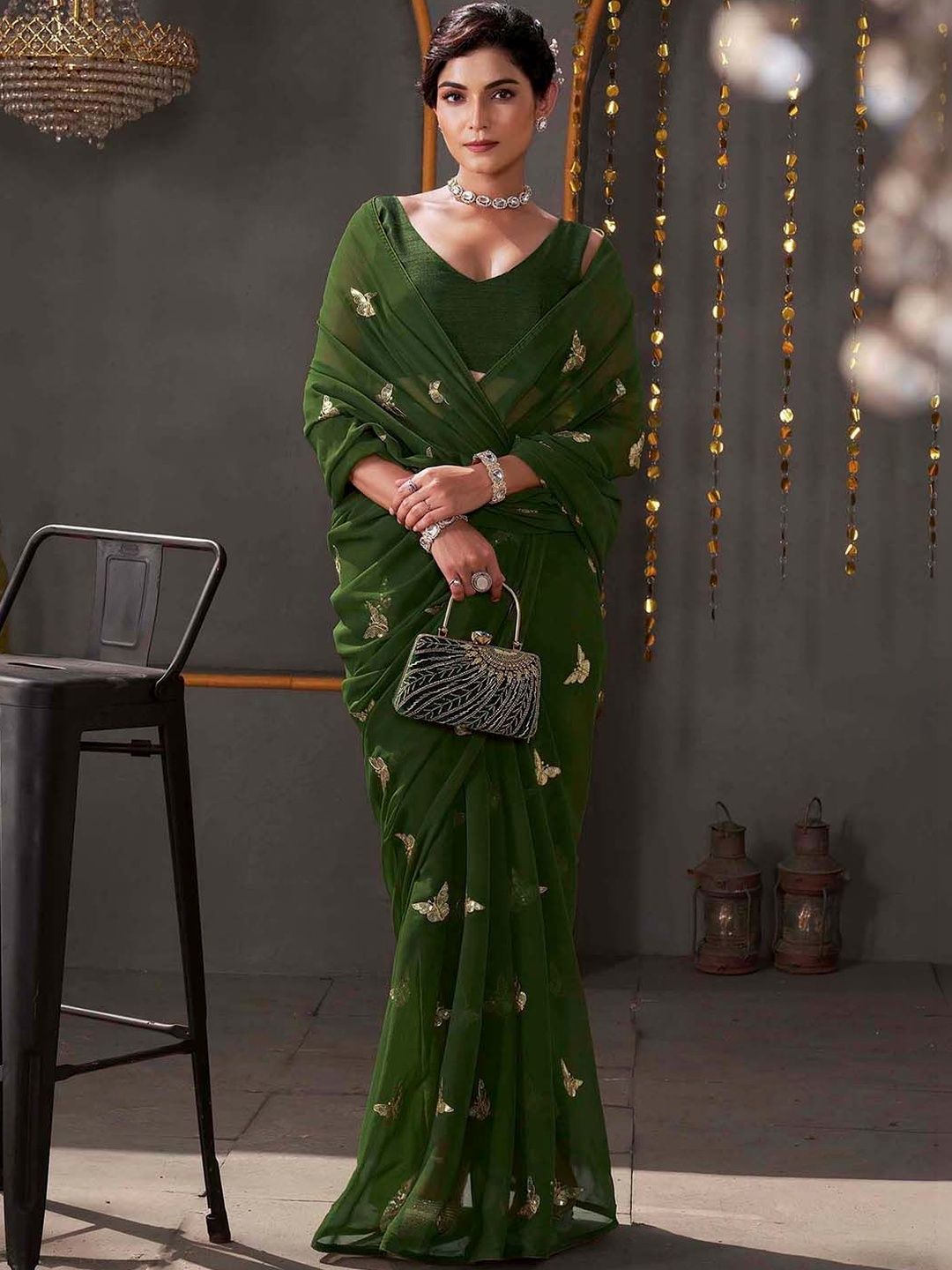 Sangria Georgette Sequence Embroideried Blouse Piece & Sarees-picture-31