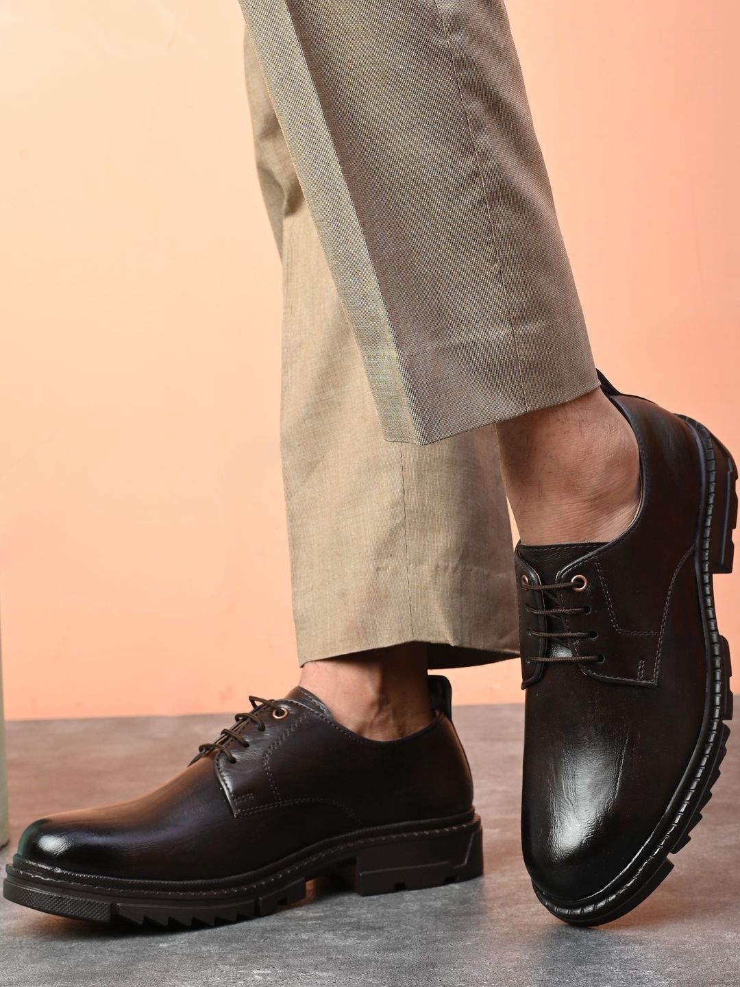 HERE&NOW Men Round Toe Lace-Ups Formal Derbys Shoes-image-49