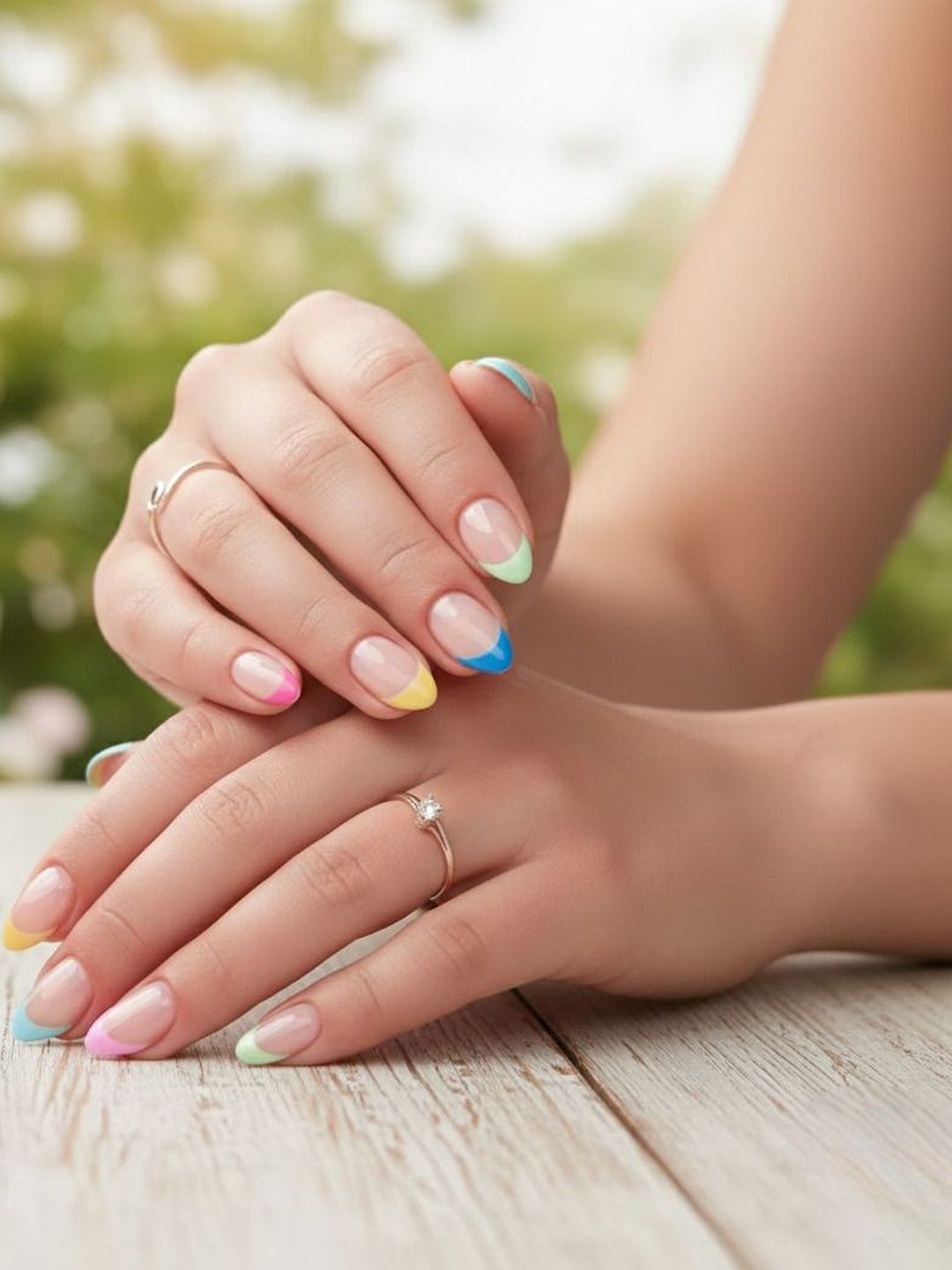 Vembley Set Of 30 Almond Press On Reusable Artificial Nails - Pastel French Tip-picture-29