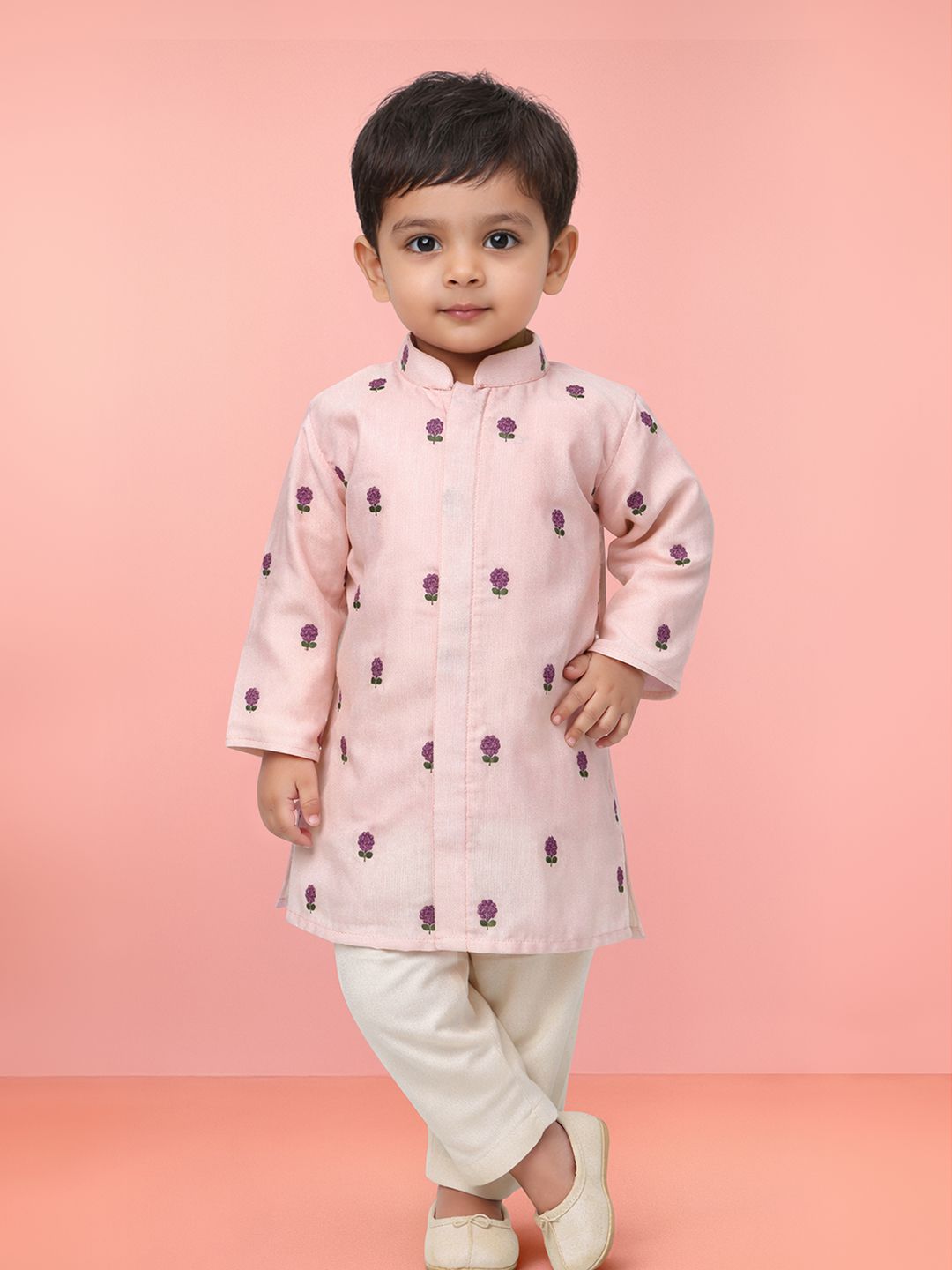 VASTRAMAY Baby Boys Pink Cotton Embroidered Kurta Pyjama Set-picture-20