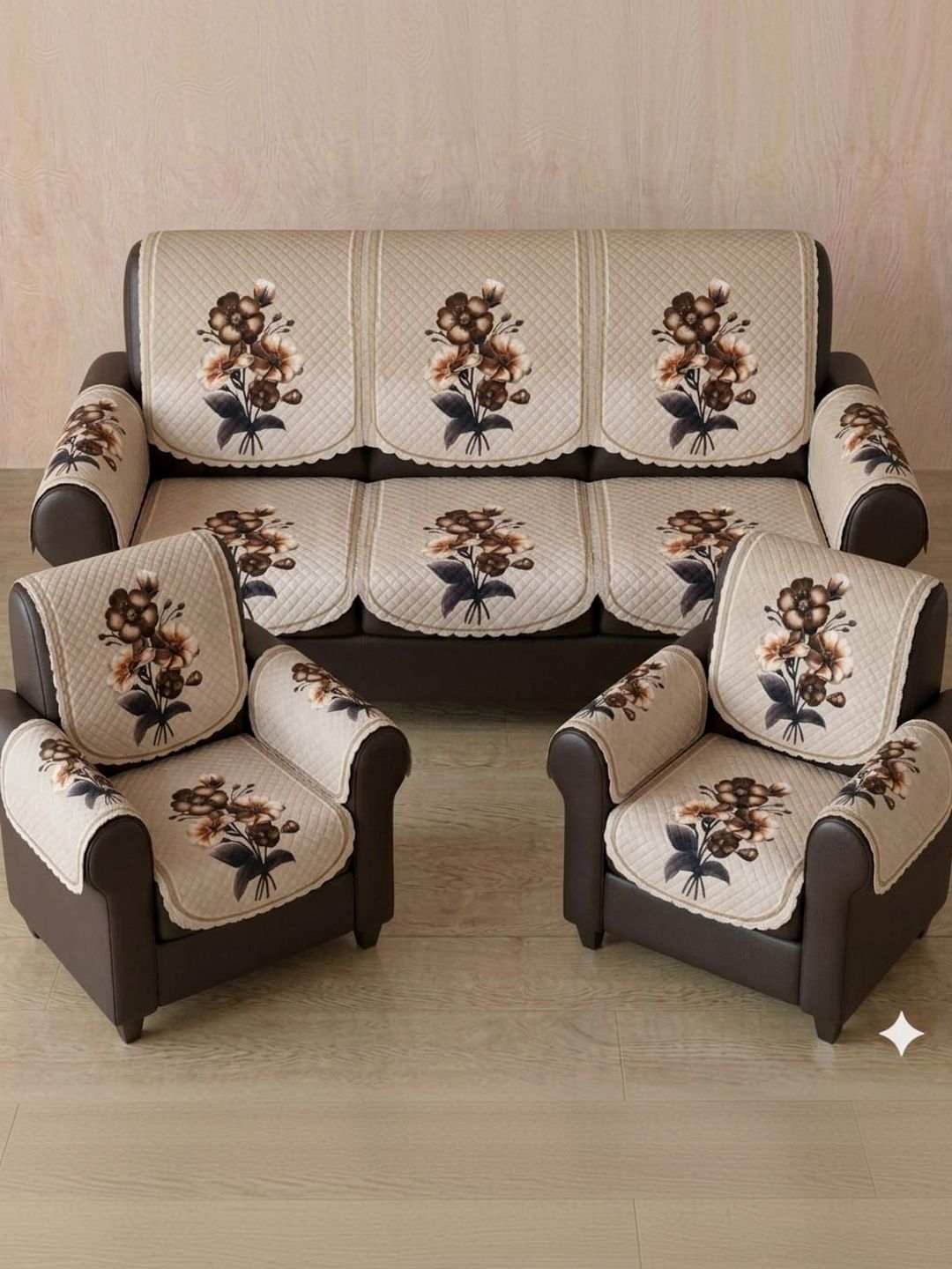 RAINBOW FURNISHINGS Beige Printed Sofa Cover With Arms-image-44