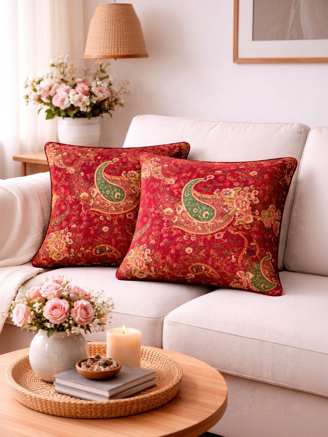SWAYAM Red Set of 2 Square Cushion Covers-picture-19