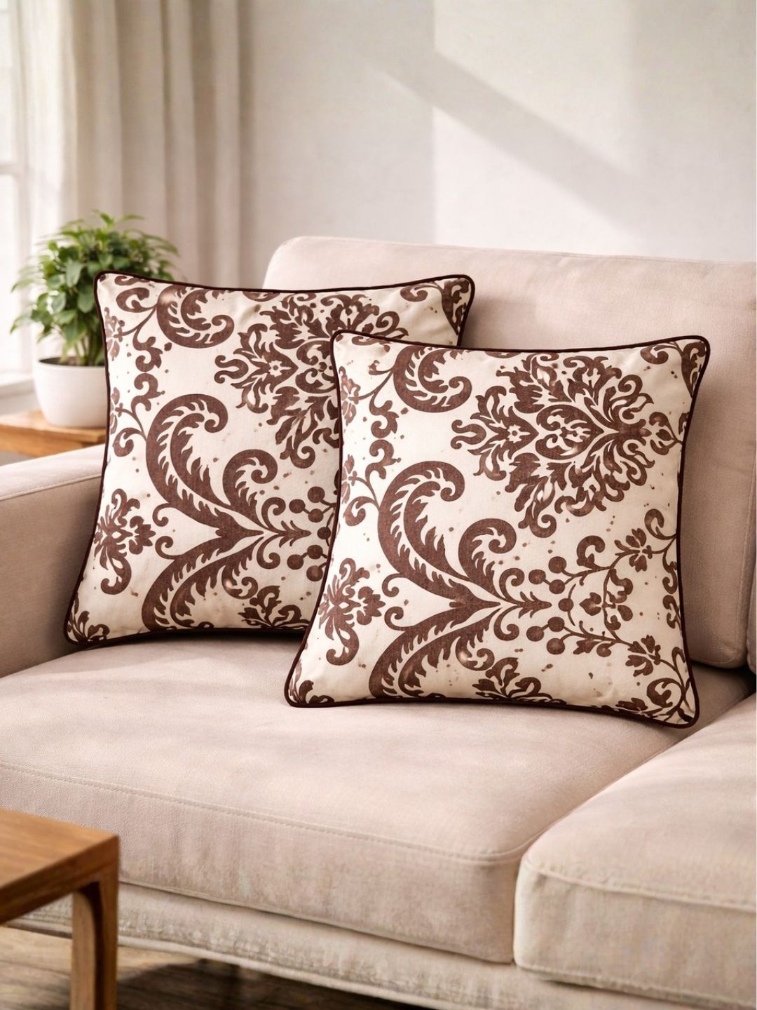 SWAYAM Beige Set of 2 Square Cushion Covers-image-45
