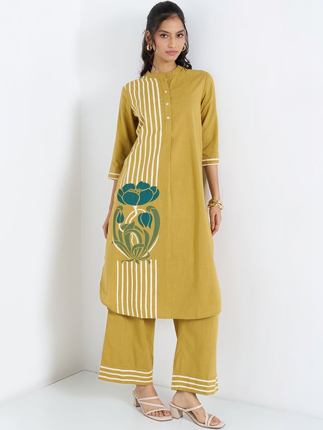 RANGMANCH BY PANTALOONS Women Floral Printed Regular Pure Cotton Kurta with Palazzos-picture-12