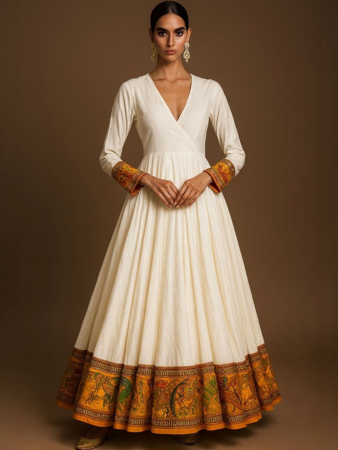 HOUSE OF MAITHILI Ethnic Motifs Printed V-Neck Pure Cotton Angrakha Anarkali Kurti-picture-33