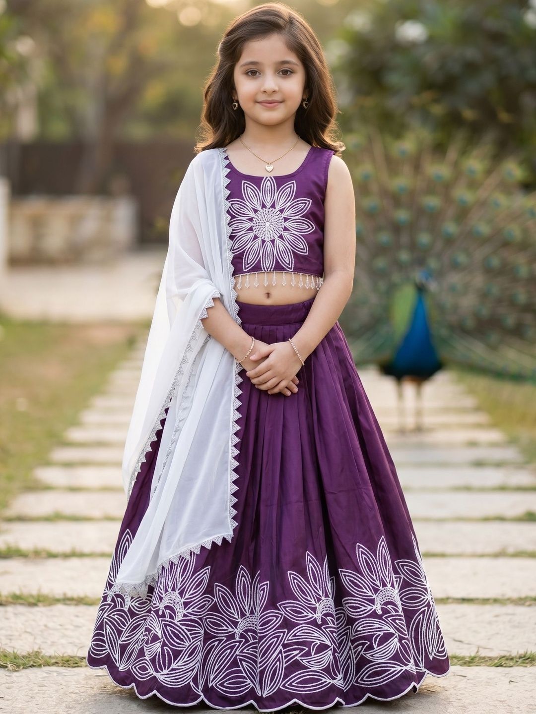 KALINI Girls Embroidered Thread Work Ready to Wear Lehenga & Blouse With Dupatta-picture-38