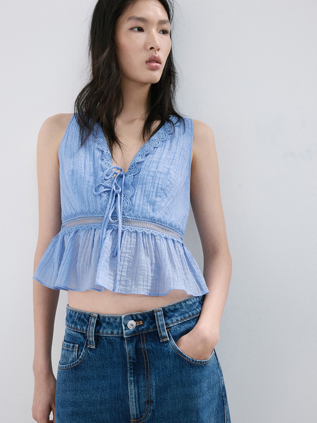 MANGO V-Neck Tie-Up Detailed Peplum Top-picture-10