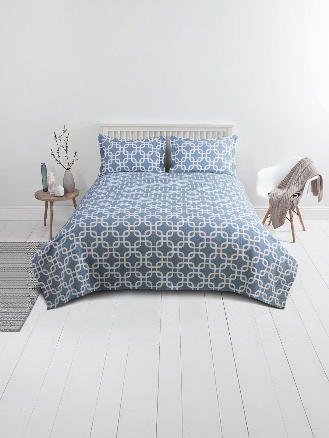 Victor Blue Geometric Cotton Double Bed - King Bed Covers-picture-19