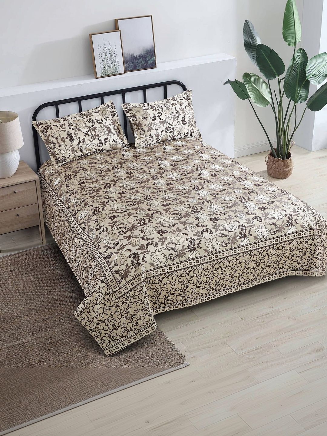 Victor Coffee Brown Floral Cotton Double Bed - King Bed Covers-picture-22