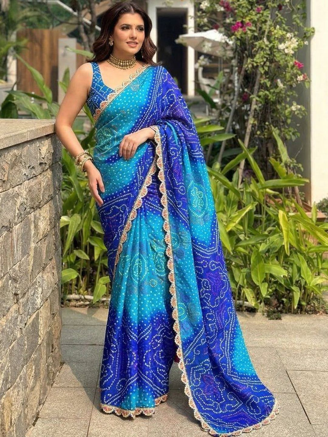 Sangria Printed Sequinned Bandhani Sarees With Unstitched Blouse Piece-picture-28