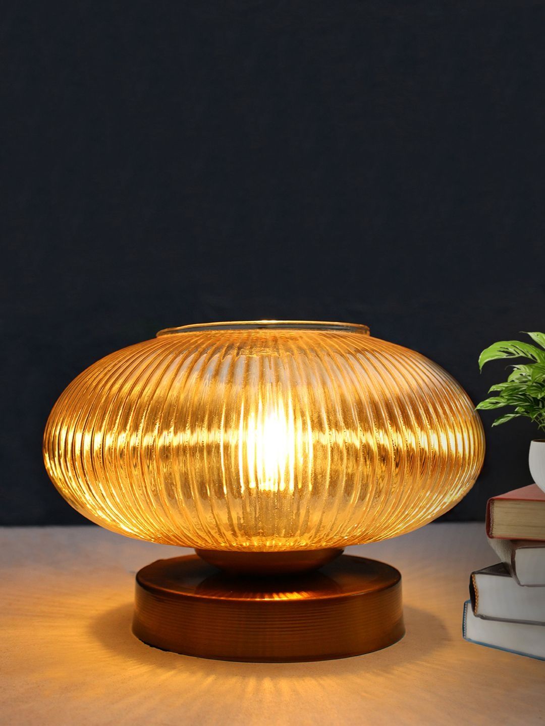 SHREE KALA HOME DECOR Gold-Toned Textured Iron Contemporary Spherical Table Lamp with Adjustable Cord-picture-12