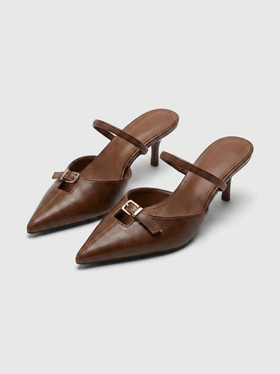 Ozzaro Textured PU Kitten Mules with Buckles-image-22