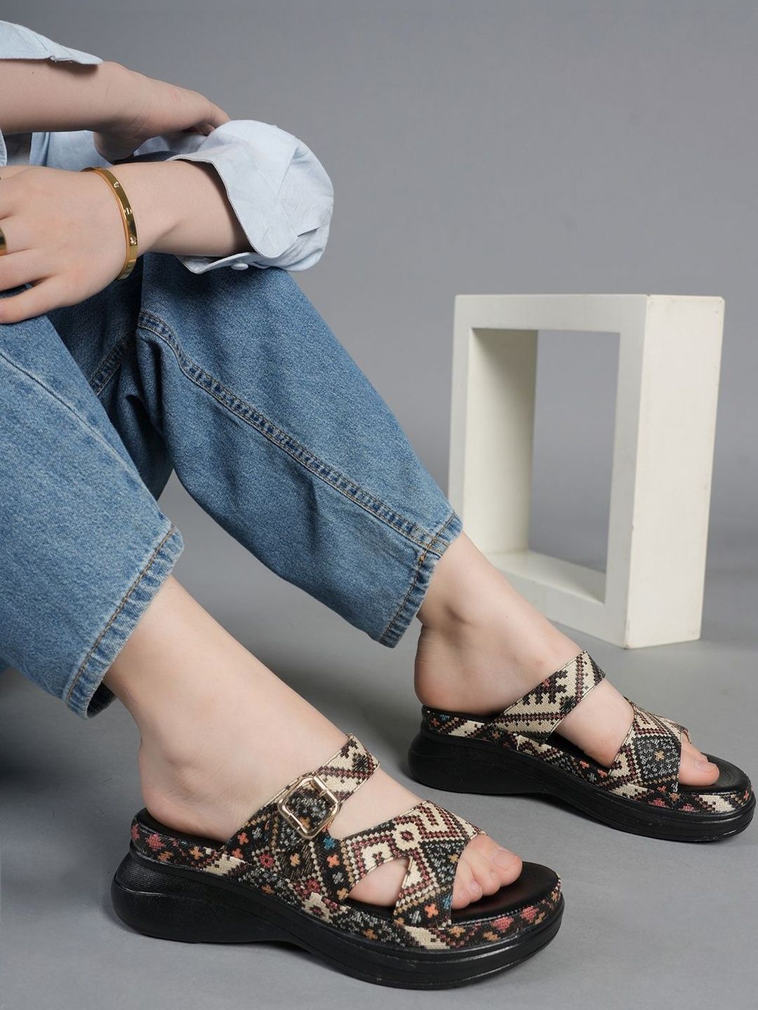 Liscott Printed Wedge Sandals with Buckles-image-47
