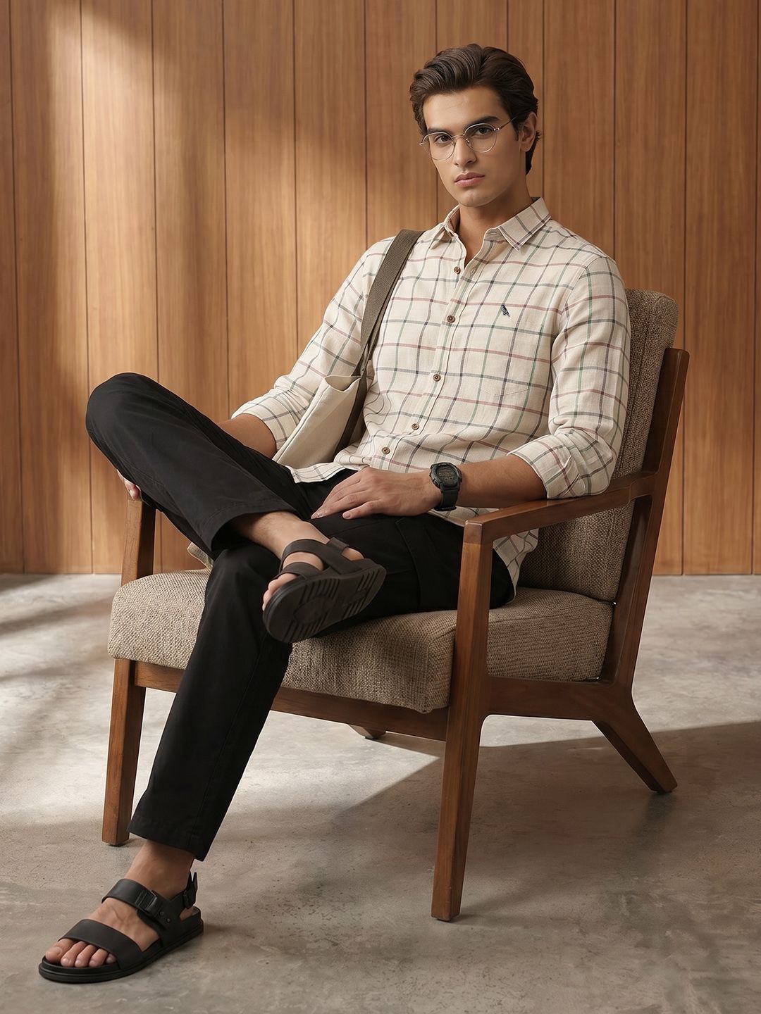 Mr Bowerbird Cotton Linen Tailored Fit Windowpane Checked Casual Shirt-picture-48