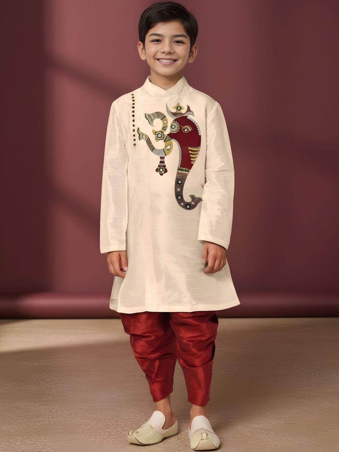 DEVOILER Boys Ethnic Motifs Embroidered Regular Thread Work Kurta with Dhoti Pants-picture-55